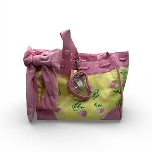 Pink and Yellow Women's Bag with Cherry Design